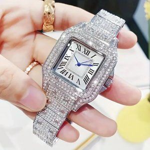 Luxury Rhinestone Quartz Women Sophisticated Iced Watch Square Accessory Elegant